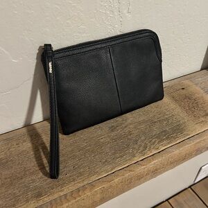 NWT Fossil black leather wristlet